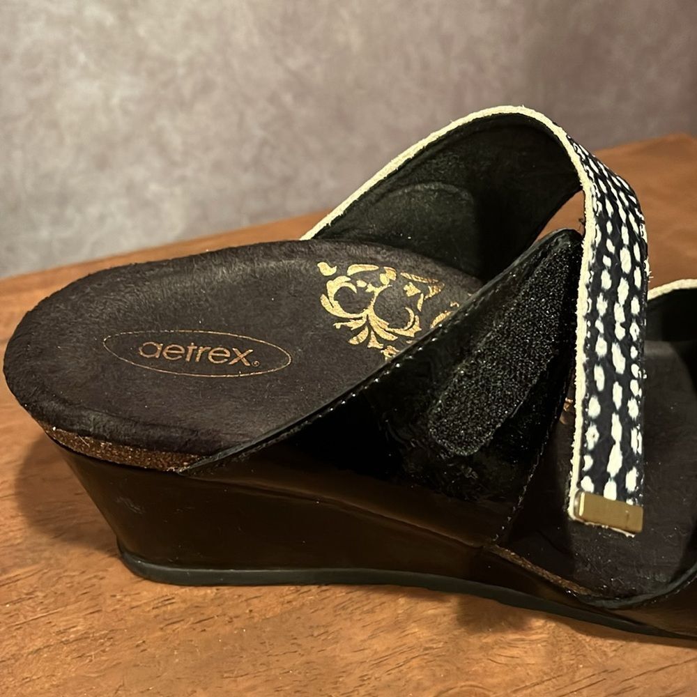 Aetrex black white spotted leather two strap wedge sandal size 39 / 8.5 - Picture 8 of 10